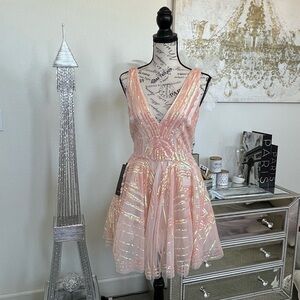 Bebe Iridescent Sequins Fit Flare Party Dress